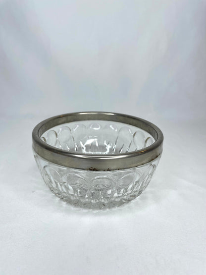 Vintage Glass Cut Silver Rimmed Candy Dish 5”W x 2 1/2”H