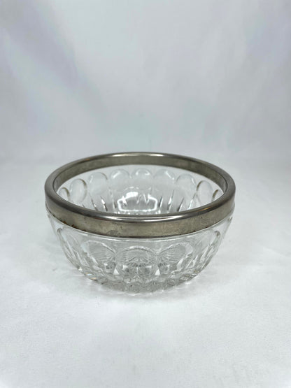 Vintage Glass Cut Silver Rimmed Candy Dish 5”W x 2 1/2”H