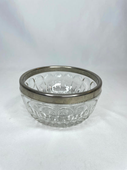 Vintage Glass Cut Silver Rimmed Candy Dish 5”W x 2 1/2”H