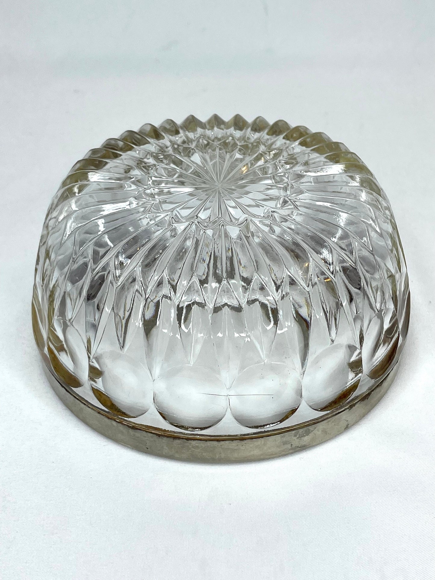 Vintage Glass Cut Silver Rimmed Candy Dish 5”W x 2 1/2”H