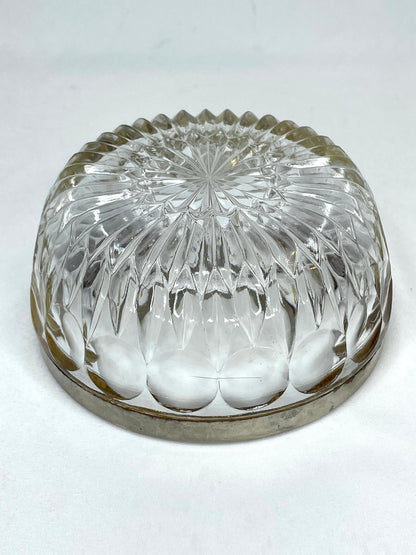 Vintage Glass Cut Silver Rimmed Candy Dish 5”W x 2 1/2”H