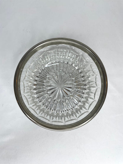 Vintage Glass Cut Silver Rimmed Candy Dish 5”W x 2 1/2”H