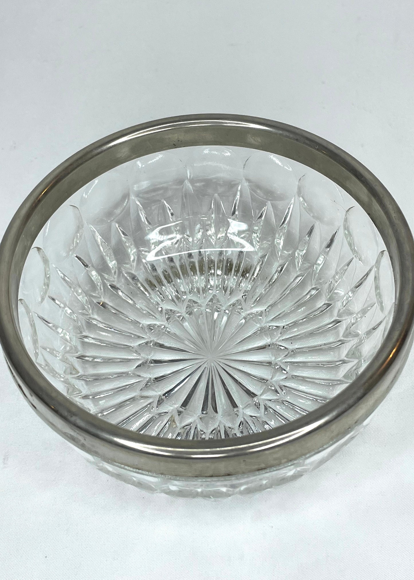 Vintage Glass Cut Silver Rimmed Candy Dish 5”W x 2 1/2”H