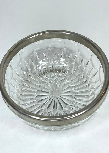 Vintage Glass Cut Silver Rimmed Candy Dish 5”W x 2 1/2”H