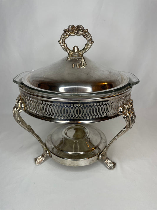 Vintage Raised Silver Serving Casserole Dish with Cover