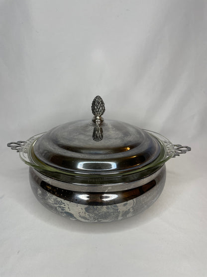 Vintage Sheffield Silver/Pyrex Casserole Serving Bowl