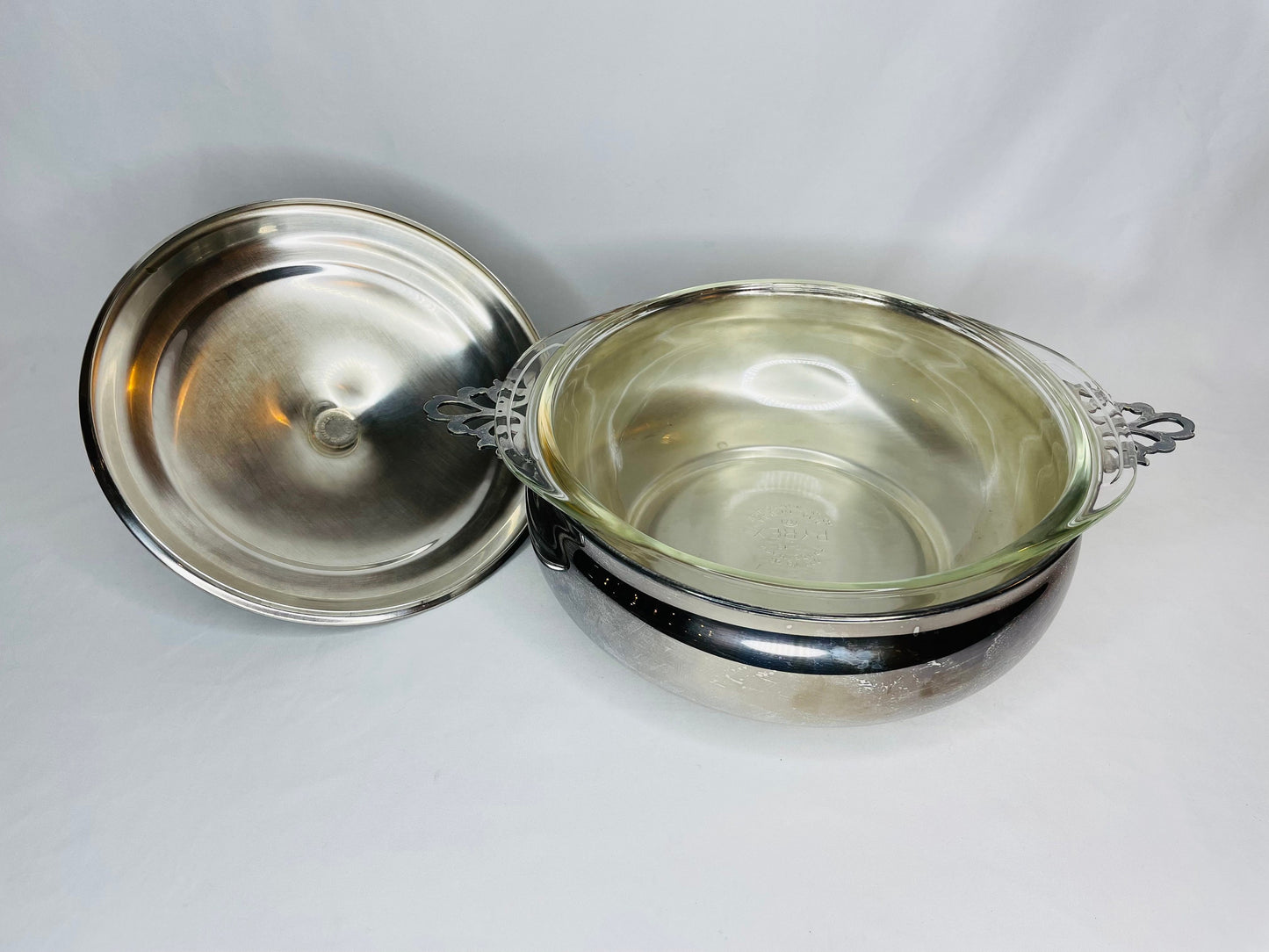 Vintage Sheffield Silver/Pyrex Casserole Serving Bowl