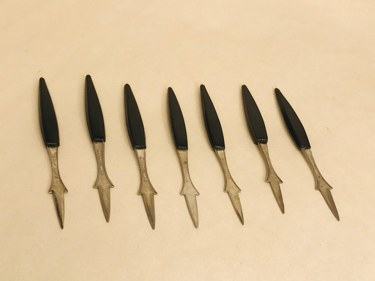 7 vintage mid-century cocktail hors d' oeuvres forks/stainless