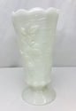 Vintage scalloped grapevine milk glass vase