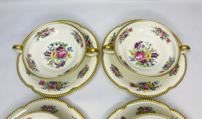 Castleton china castleton rose (6) footed cream soup bowls & (6) saucer set