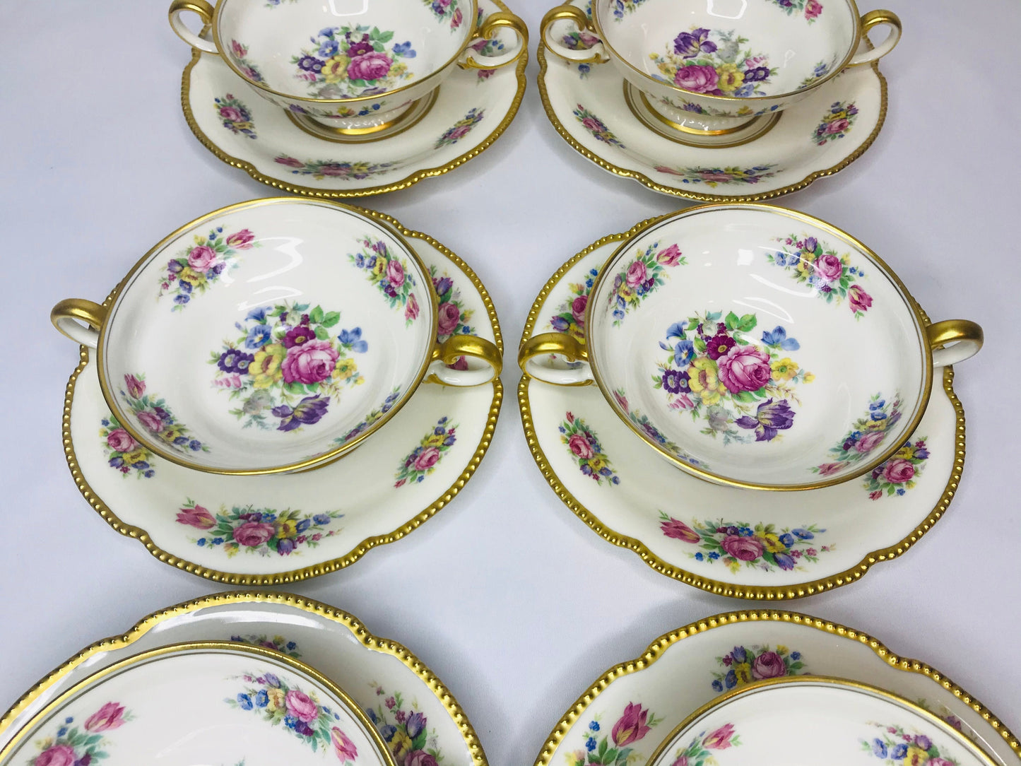 Castleton china castleton rose (6) footed cream soup bowls & (6) saucer set