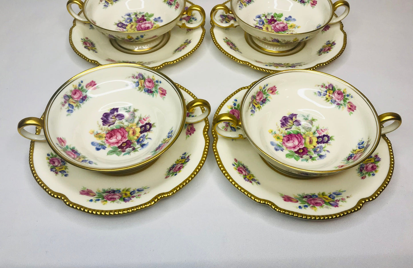 Castleton china castleton rose (6) footed cream soup bowls & (6) saucer set