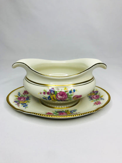 Castleton china castleton rose gravy boat with attached plate