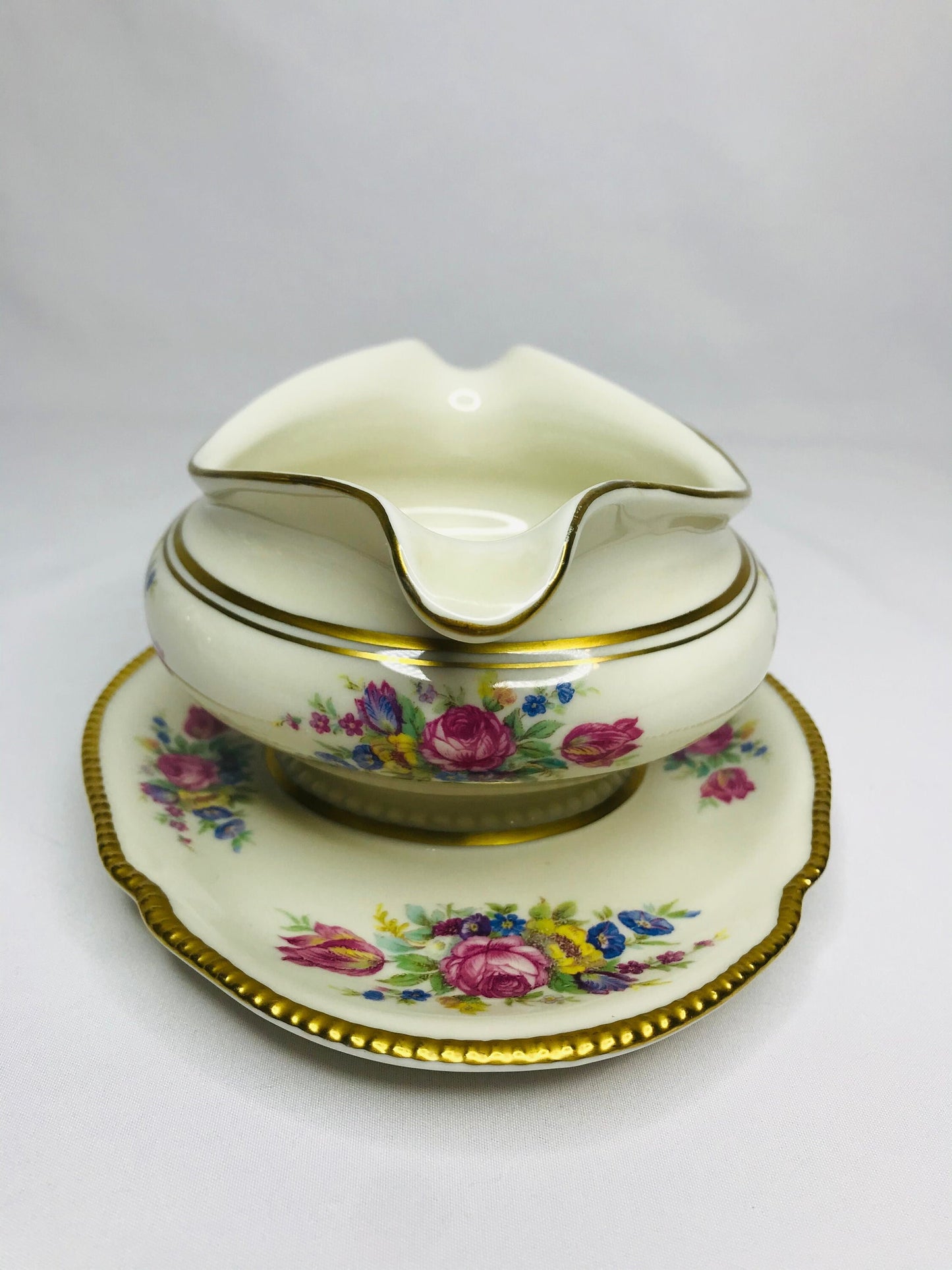 Castleton china castleton rose gravy boat with attached plate