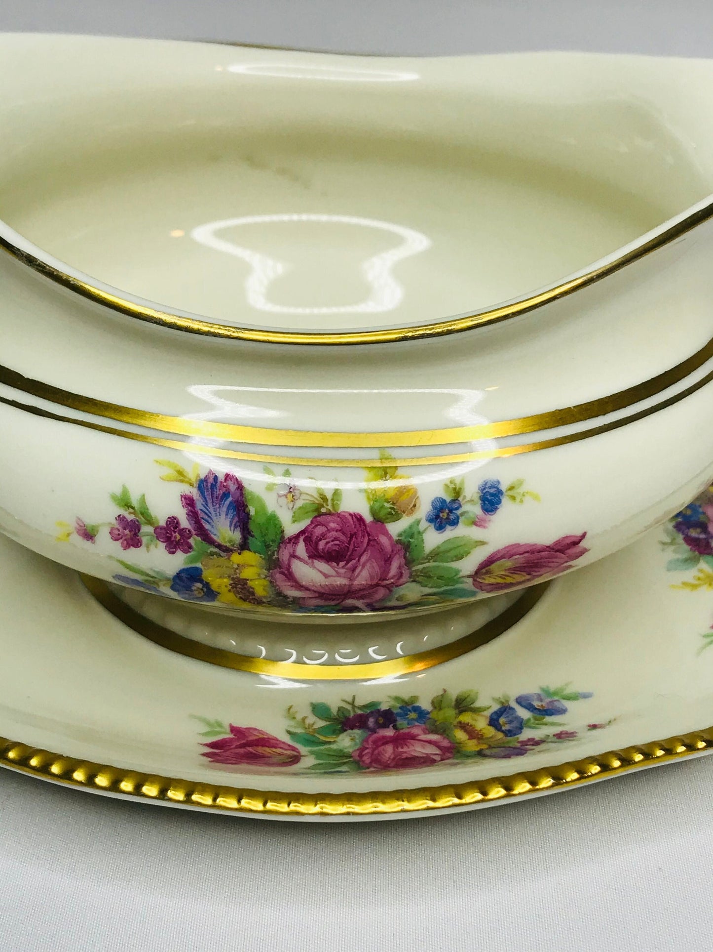 Castleton china castleton rose gravy boat with attached plate