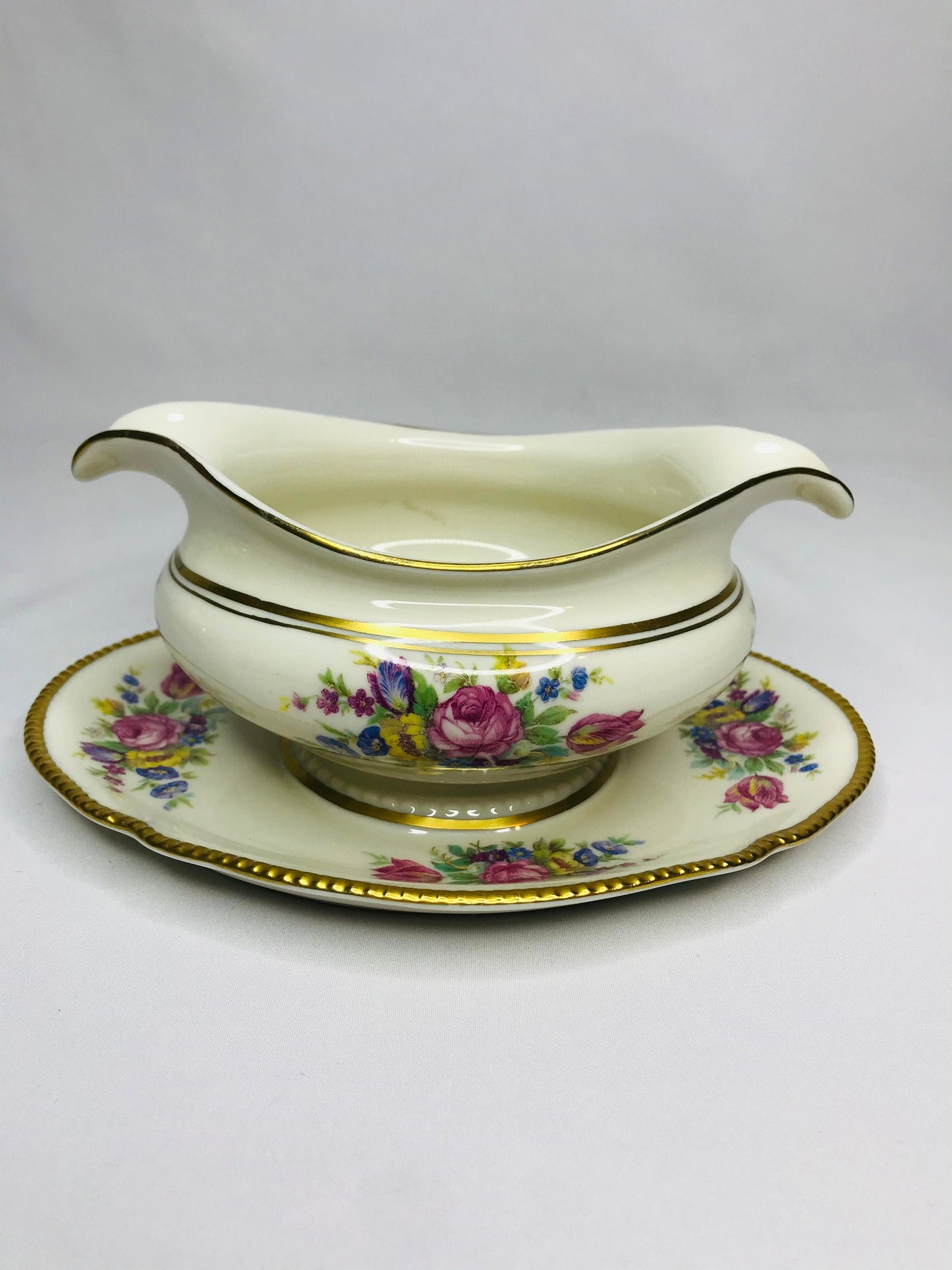 Castleton china castleton rose gravy boat with attached plate