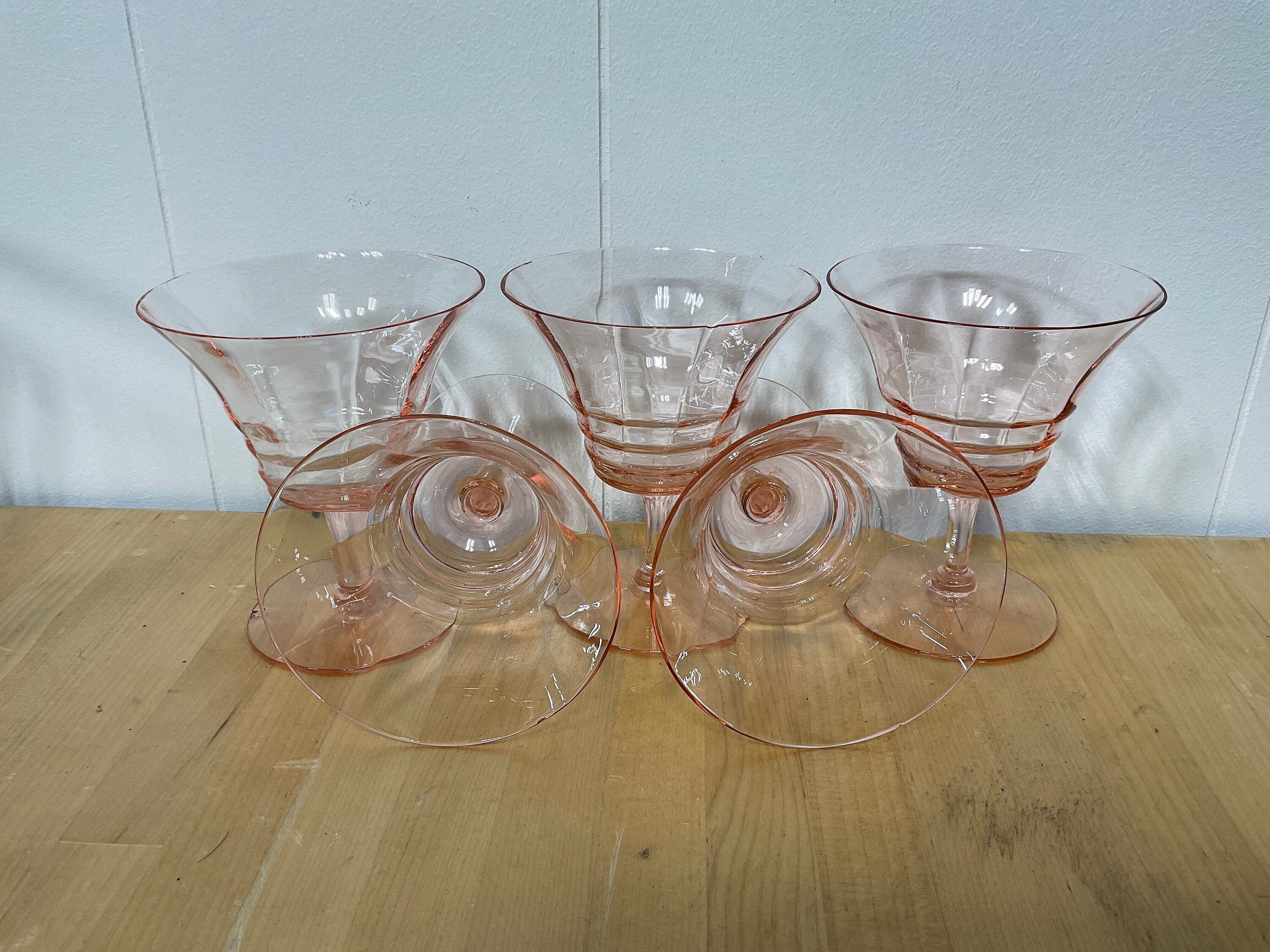 Vintage Etched PINK Optic Glass Wine Glasses, Set of 4, Vintage Pink  Depression Etched Wine Glasses, Elegant Pink Wine Glasses