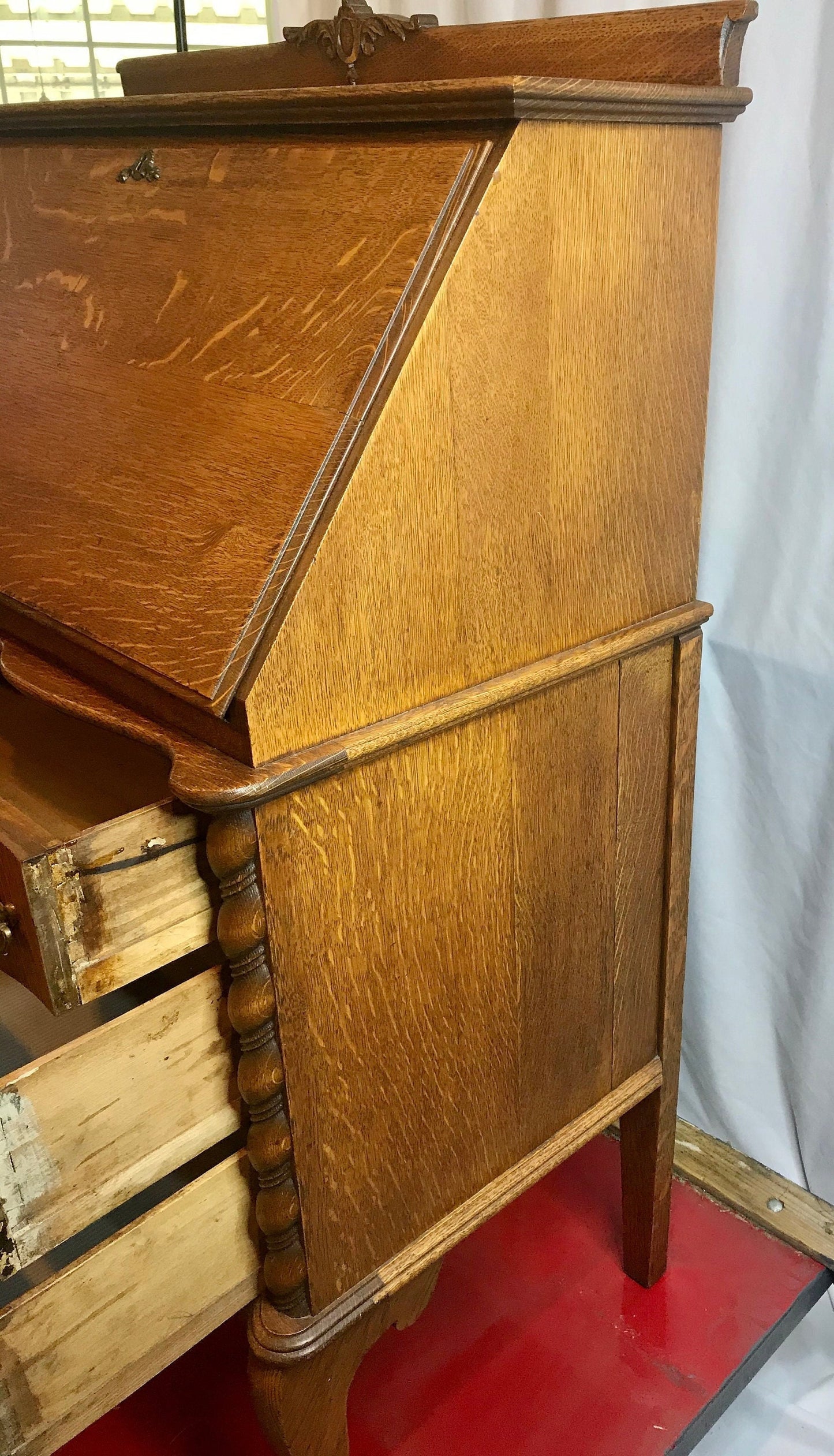 Antique Tiger Oak Drop Front Secretary Desk