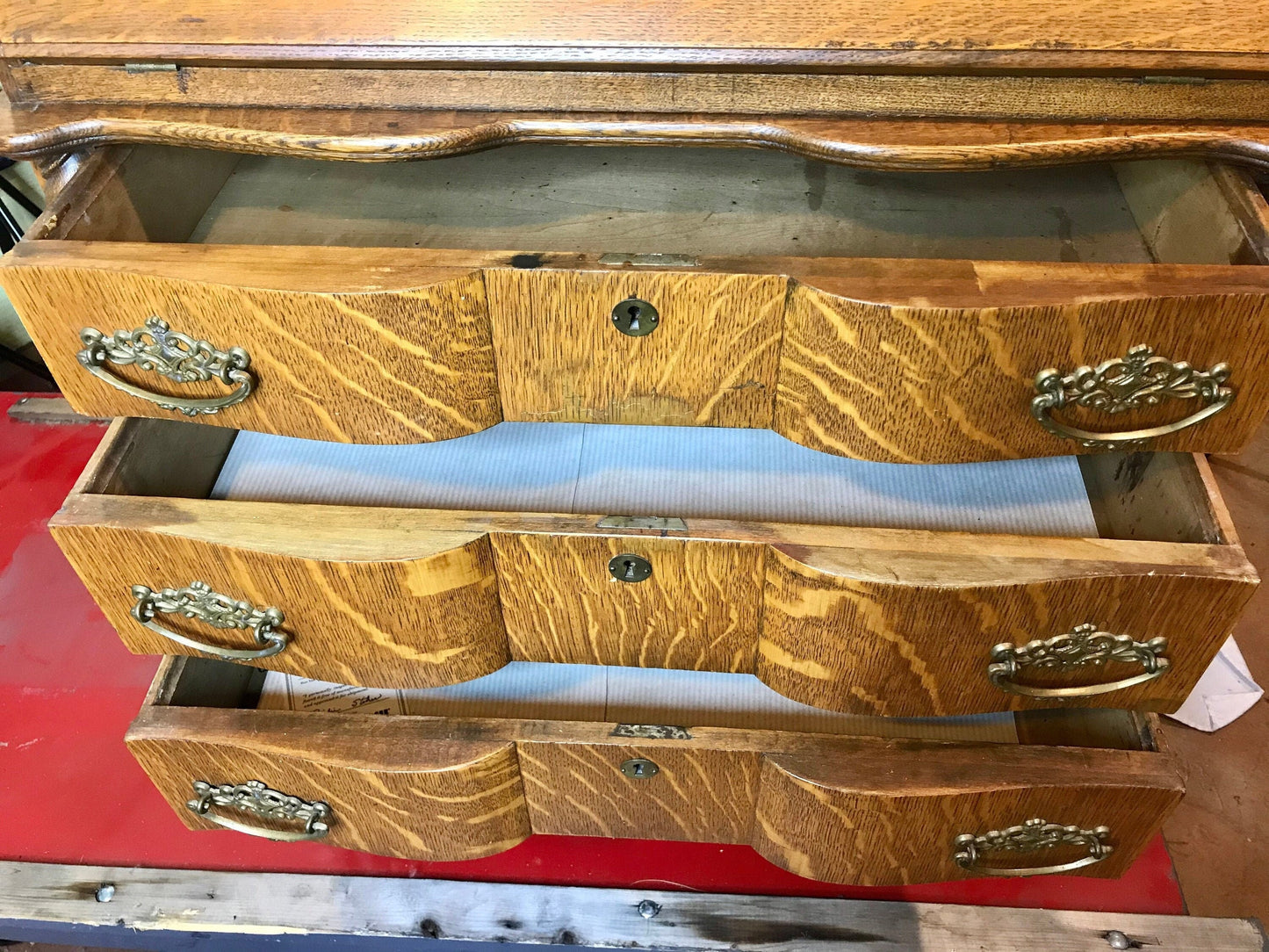 Antique Tiger Oak Drop Front Secretary Desk