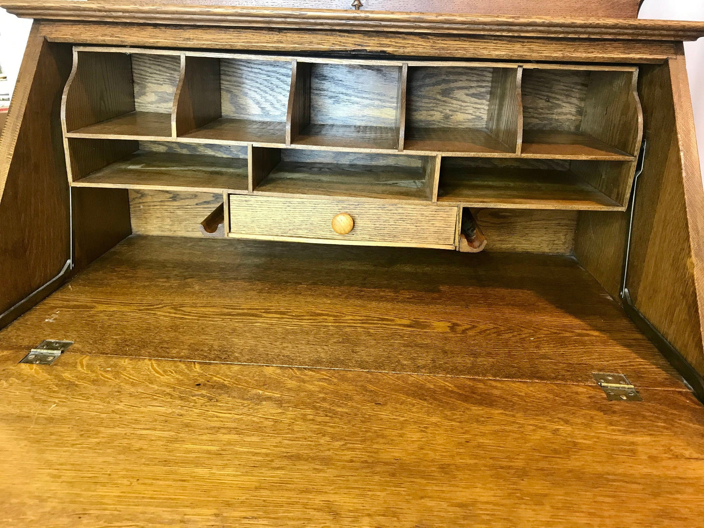 Antique Tiger Oak Drop Front Secretary Desk