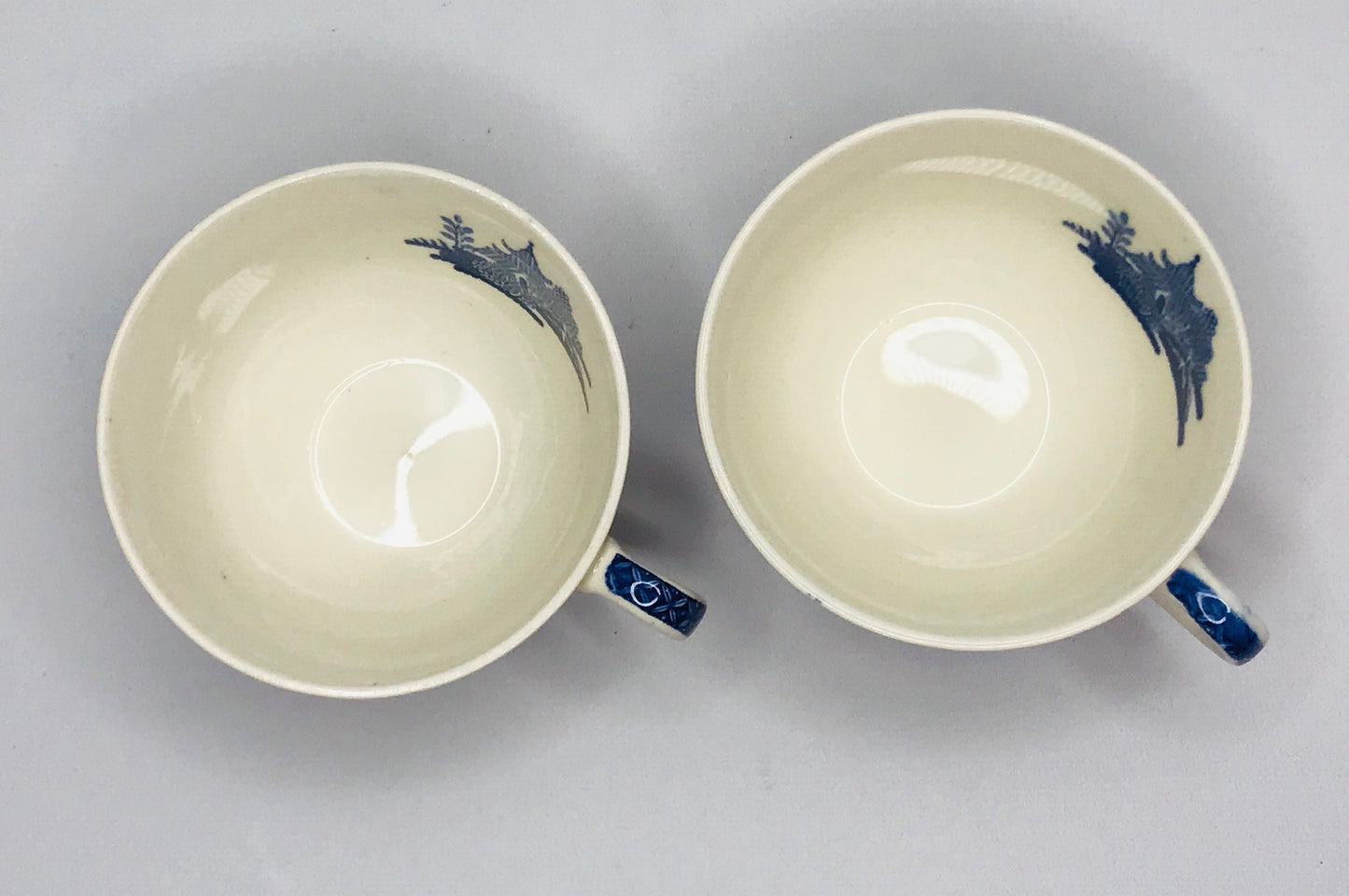 Vintage willow johnson brothers england set of 2 tea cups w/inside imprint transferware