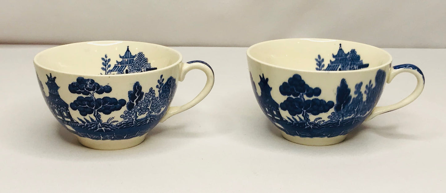 Vintage willow johnson brothers england set of 2 tea cups w/inside imprint transferware