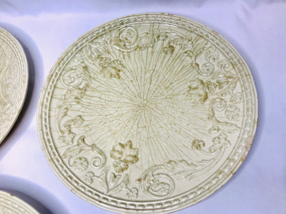 Destino’s, s. a.beige leaf/floral scroll design set of 3 beige serving plates