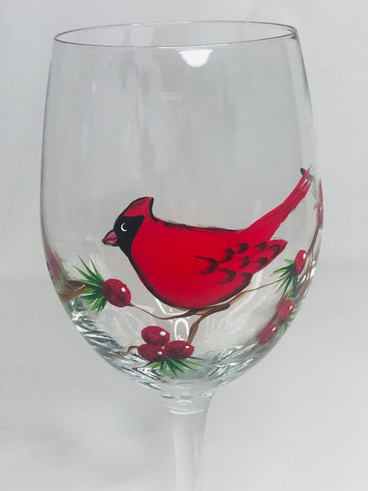 Hand-painted cardinal wine/water/juice glass