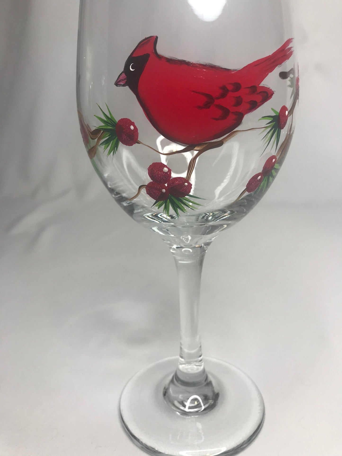 Hand-painted cardinal wine/water/juice glass