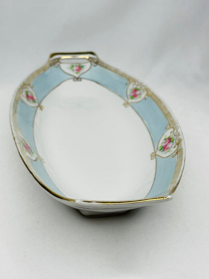 Nippon  Hand Painted Oval Bread Serving Tray/Celery Dish with 4 Dipping Trays