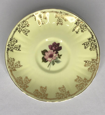 Royal Grafton fine bone china tea cup saucer set white/yellow purple pink floral & gold floral trim