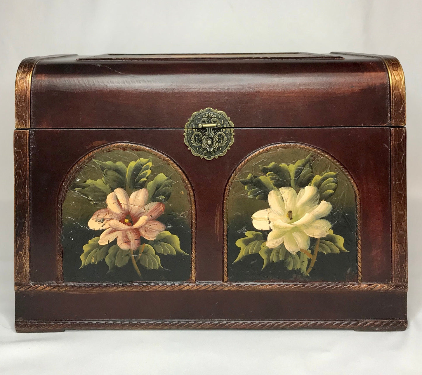 Painted floral wooden treasure chests small/medium/large - set of 3