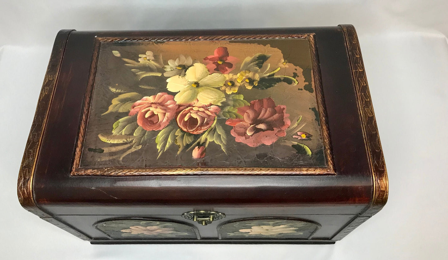 Painted floral wooden treasure chests small/medium/large - set of 3