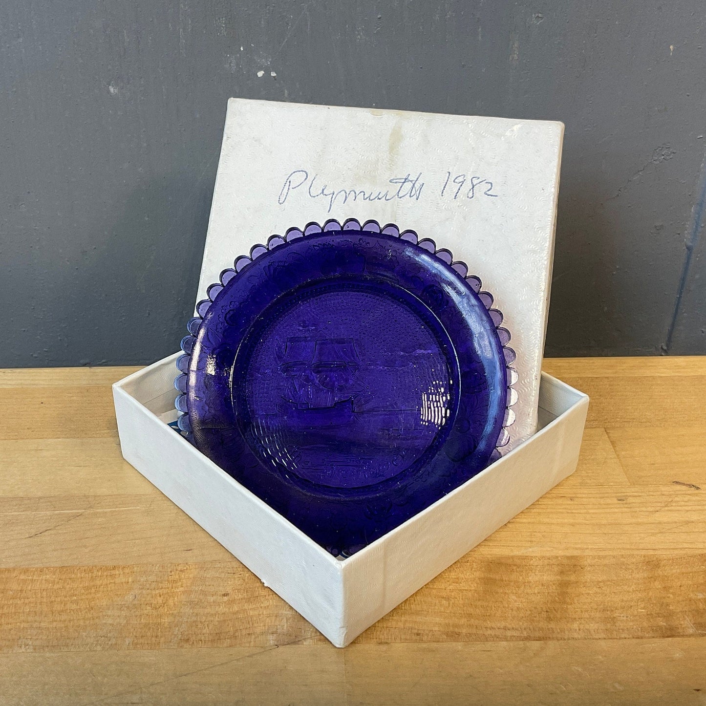 Purple Glass Cup Plate "The Mayflower"