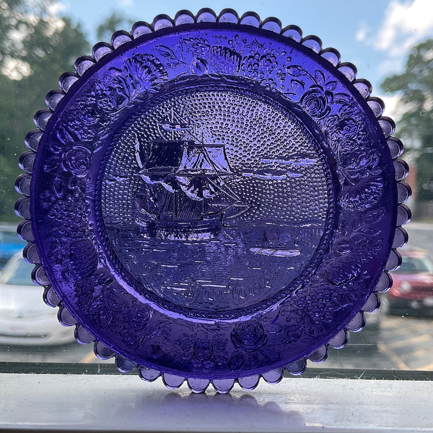 Purple Glass Cup Plate "The Mayflower"