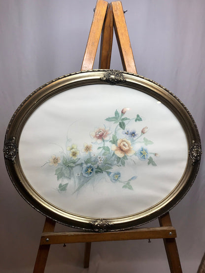 Vintage flora by Bertrand floral picture/oval glass framed picture/wall decor