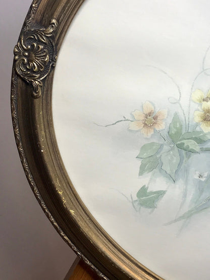 Vintage flora by Bertrand floral picture/oval glass framed picture/wall decor