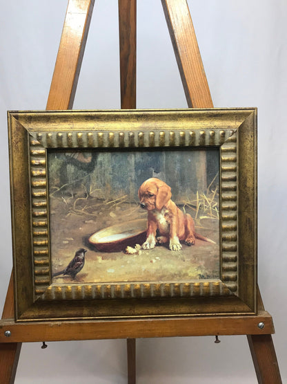 Uninvited guest by karl uchermann 1855-1940 dog/puppy framed picture/wall decor (t)