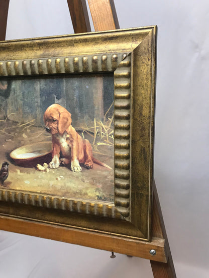 Uninvited guest by karl uchermann 1855-1940 dog/puppy framed picture/wall decor (t)