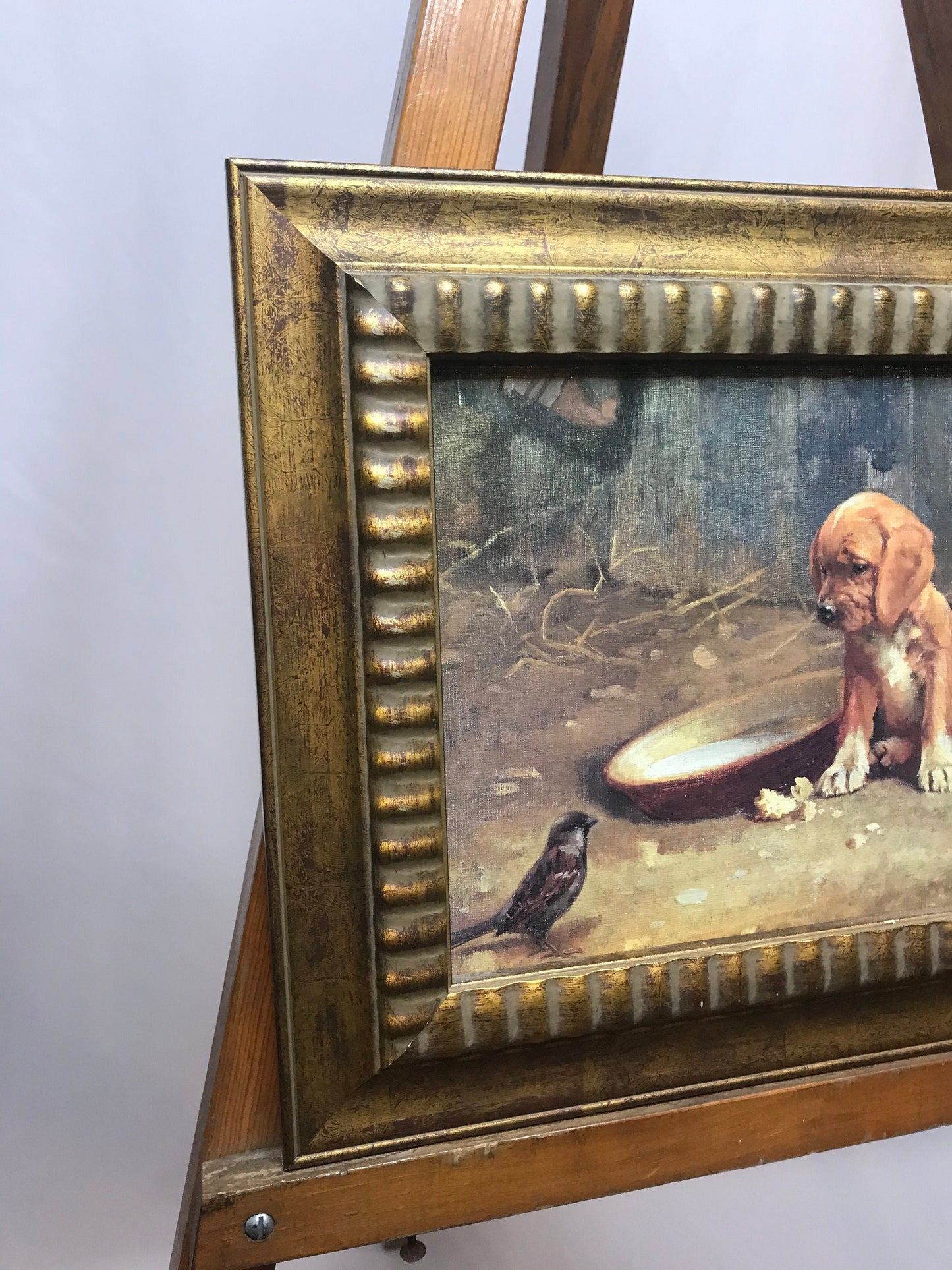 Uninvited guest by karl uchermann 1855-1940 dog/puppy framed picture/wall decor (t)