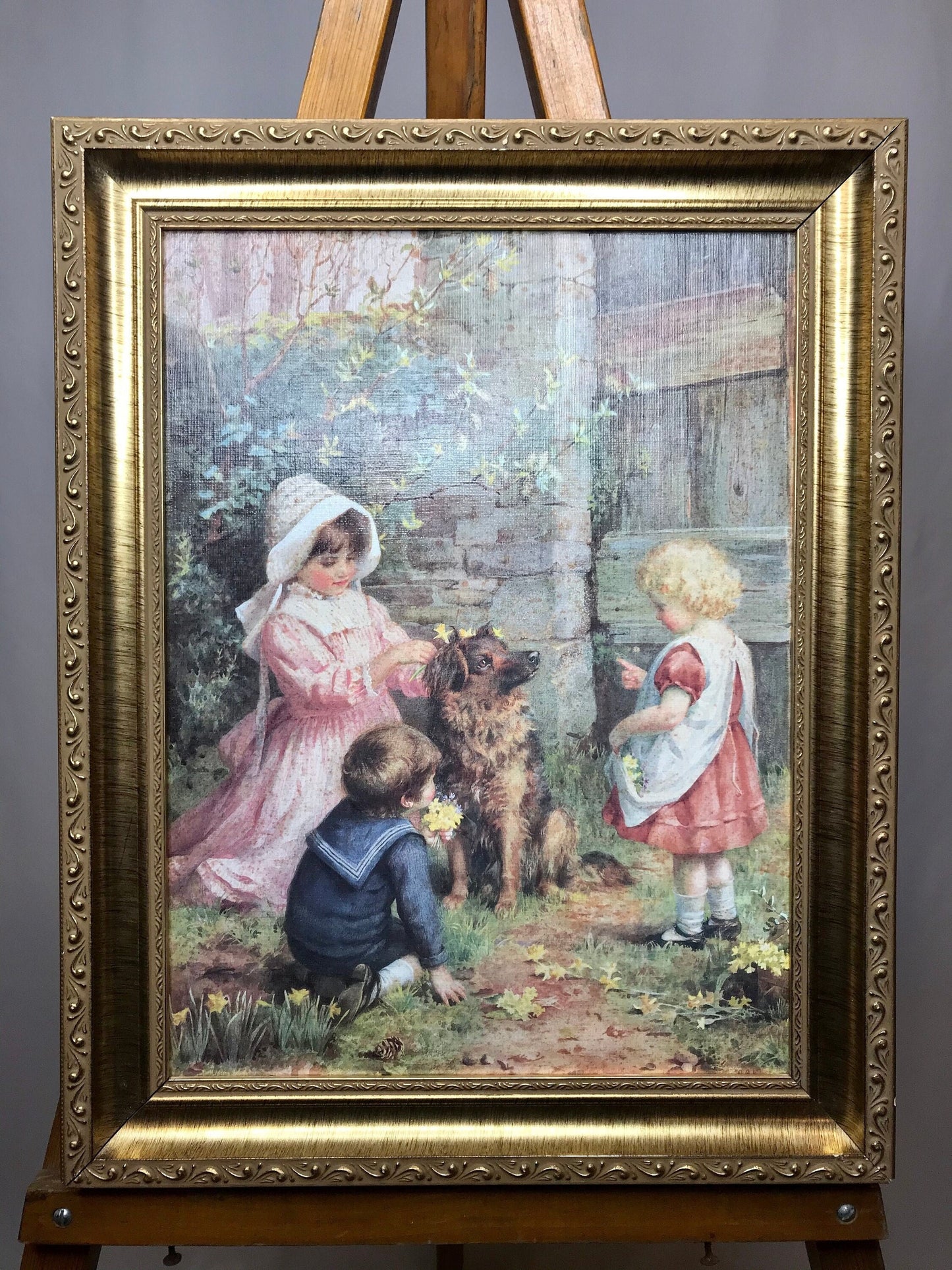 Spring decorations b216 by agnes gardner king 1880-1902 gold tone framed picture/wall decor (t)