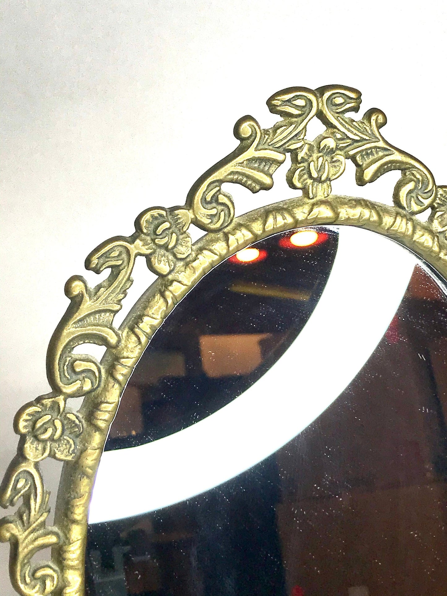 Vintage ornate tilting oval vanity/dresser mirror