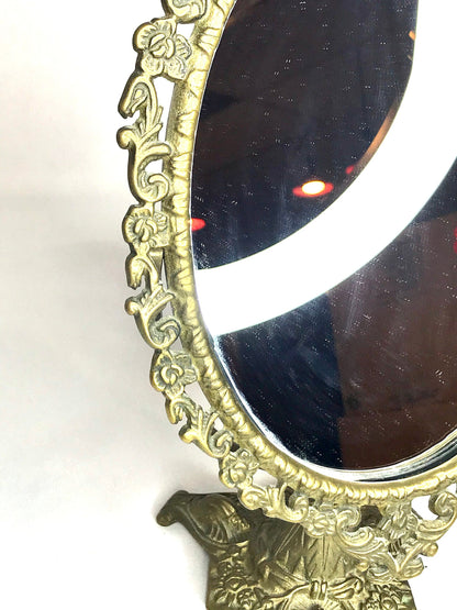 Vintage ornate tilting oval vanity/dresser mirror