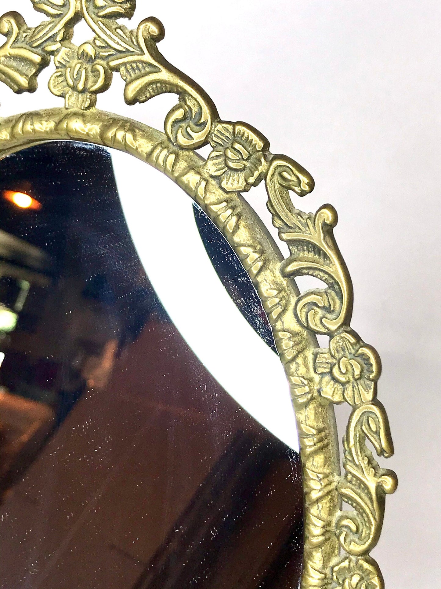 Vintage ornate tilting oval vanity/dresser mirror