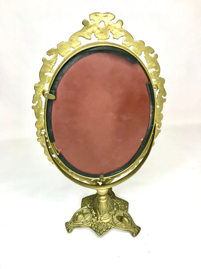 Vintage ornate tilting oval vanity/dresser mirror