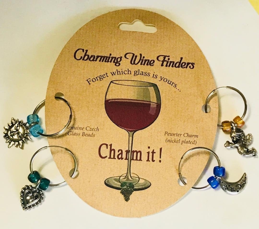 Charm it charming wine finders pewter charm & genuine czech glass beads set/4