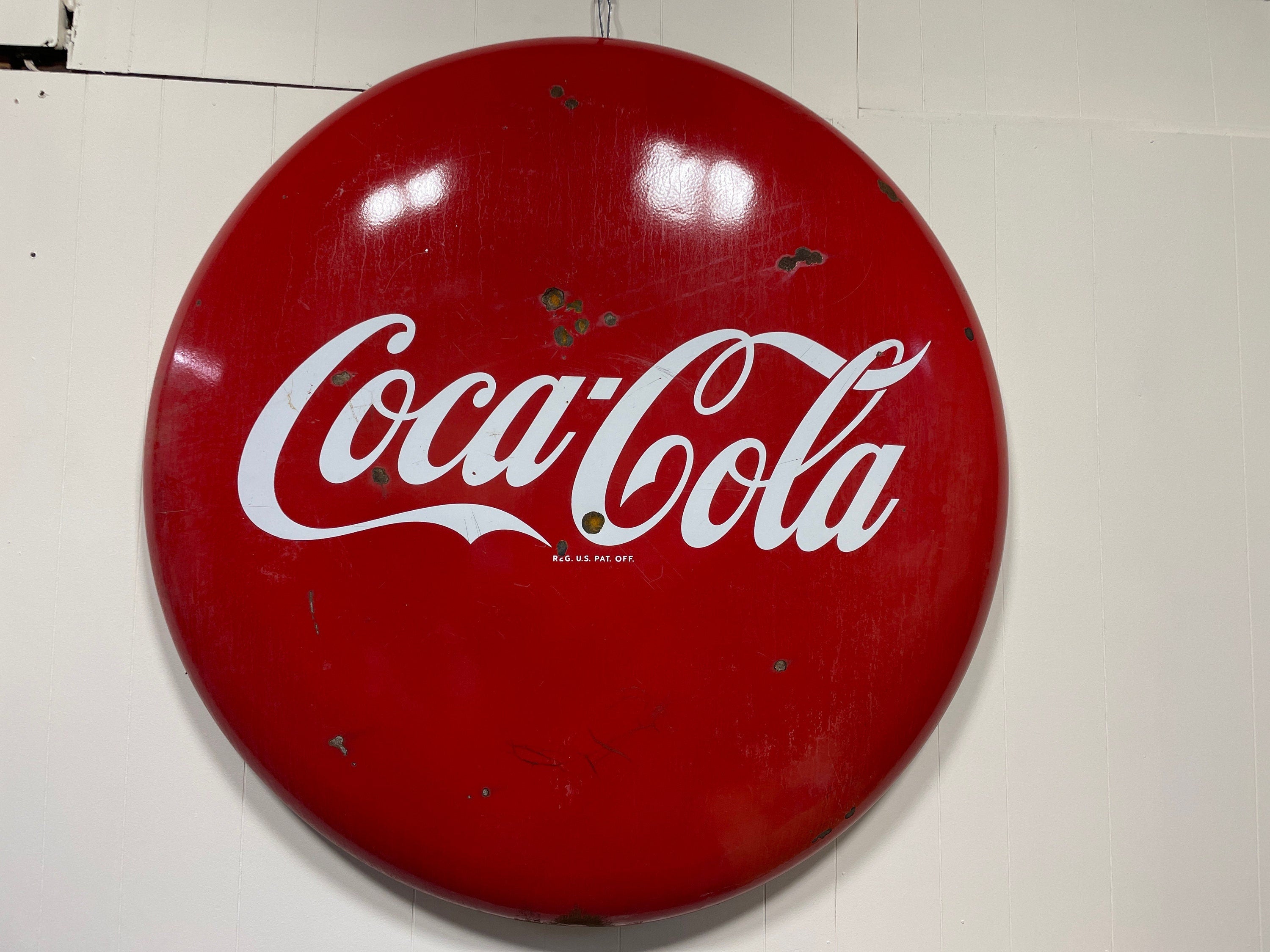 Original 1950's Enamel Coca Cola Button Sign - 4 ft – Terra Americana