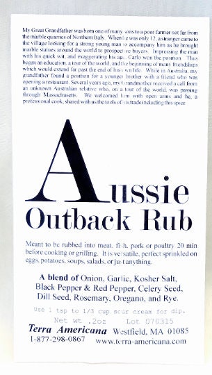 Aussie Outback Rub with ingredients and cooking direction