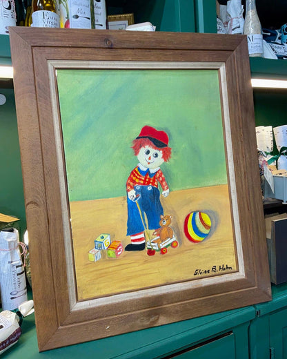 Vintage Framed Folk Art Paintings of Raggedy Ann & Andy Dolls