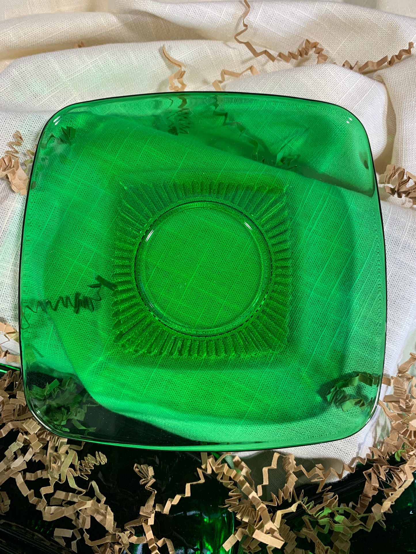 Charming Forest Green Fire King Luncheon Plates, Bowls and Cups